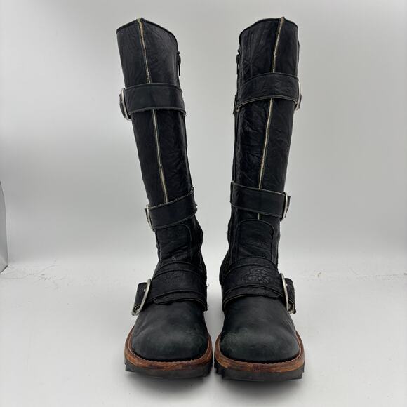 Jim Barnier Three Buckle Boots Women's 6 Black Leather Boho Biker Free People - Picture 2 of 11